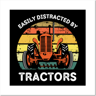 Retro Easily Distracted By Tractors Posters and Art